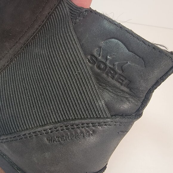 Sorel EMELIE CHELSEA Ankle Boot Black Leather Waterproof Rain Snow Boot Sz 7 - Picture 8 of 10